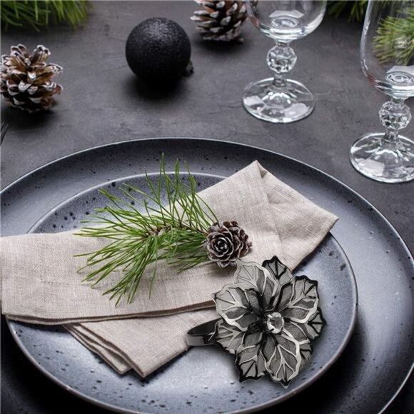 Picowe Set of 12 Alloy Napkin Rings with Hollow Out Flower Napkin Ring Holders - Picture 6 of 8